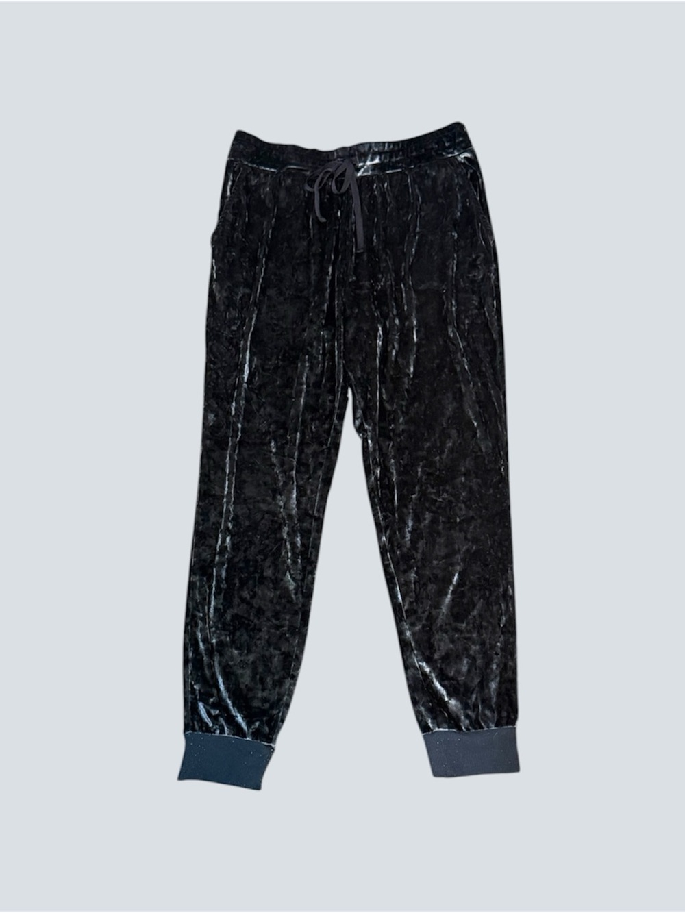 Black Crushed Velvet Drawstring Joggers Secret Treasures Large 12-14